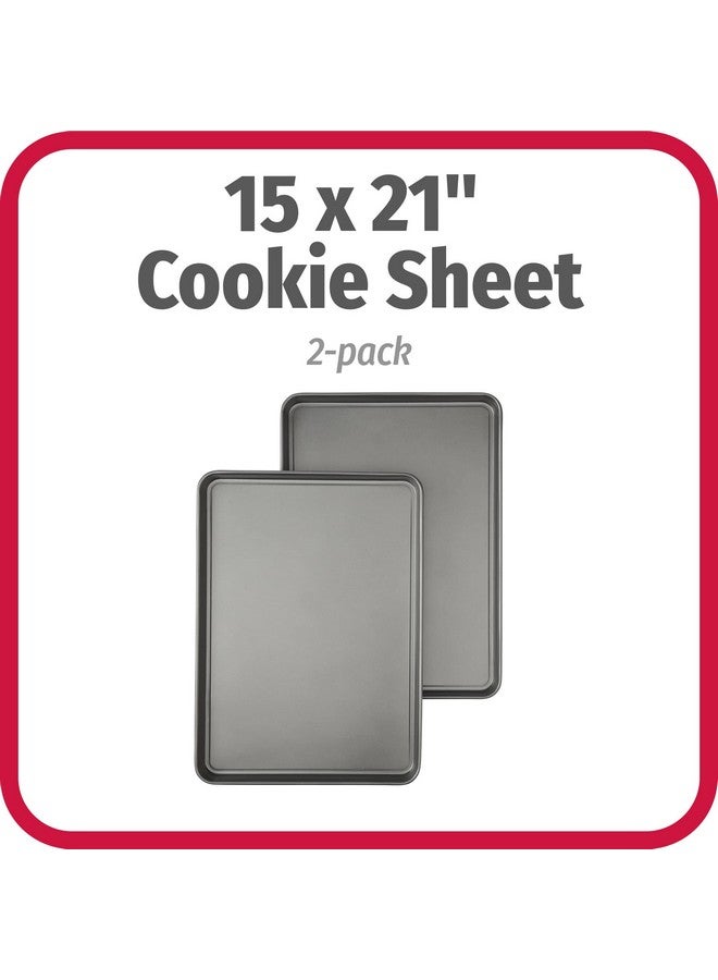 GoodCook Everday Nonstick Carbon Steel 15” x 21” Baking Sheet Set, 2 Pack - Extra-Large Carbon Steel Cooking Pans, Bakeware Set, Cookie Sheets for Baking, Oven Pan Set - Image 2