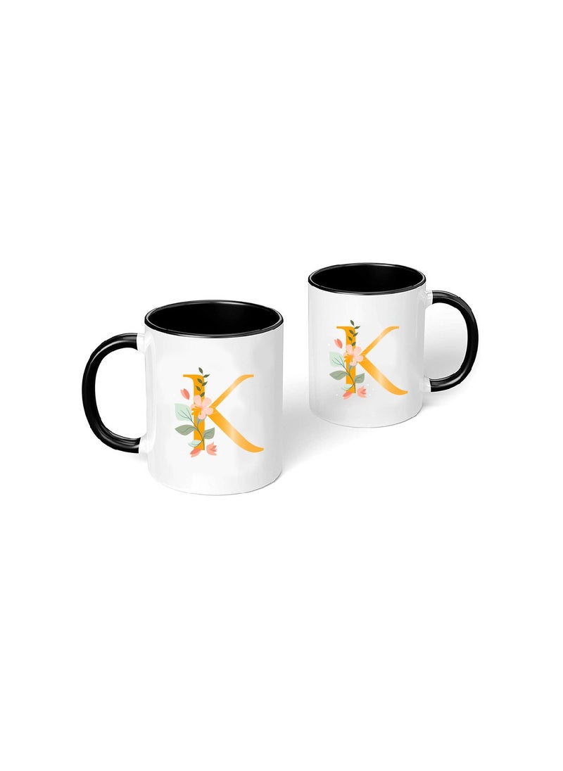 PRINTSHOP4ME - Monogram Initial Ceramic Black Coffee Mug | Glossy Black Mug - Gift For Family Members And Friends - Image 1