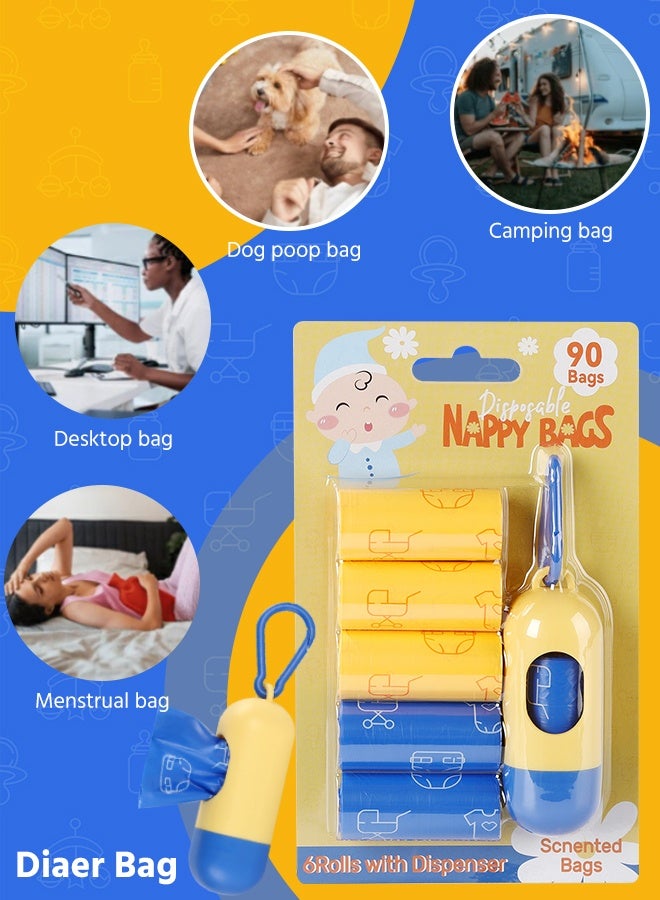 Soft Touch 90PCS Diaper Disposal Bags, 5 Rolls Portable Diaper Sack, Disposable Bag for Babies, Baby Poop Bag, Infant Nappy Bags, Diaper Garbage Bag with Dispenser, Convenient and Quick Diaper Disposal Essential for Travel - Image 4