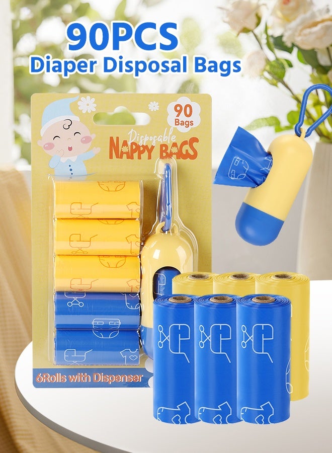 Soft Touch 90PCS Diaper Disposal Bags, 5 Rolls Portable Diaper Sack, Disposable Bag for Babies, Baby Poop Bag, Infant Nappy Bags, Diaper Garbage Bag with Dispenser, Convenient and Quick Diaper Disposal Essential for Travel - Image 2