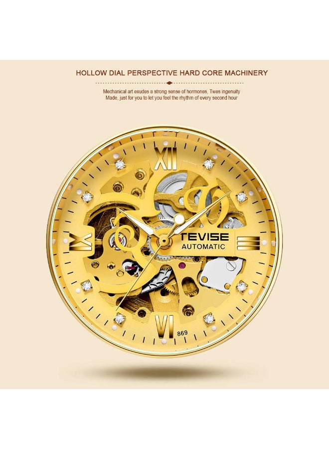 TEVISE Men Watches Automatic Mechanical Skeleton Diamond-Studded Watch Genuine Leather Band Luminous Hands 3ATM Waterproof Male Fashion Wristwatch - Image 4