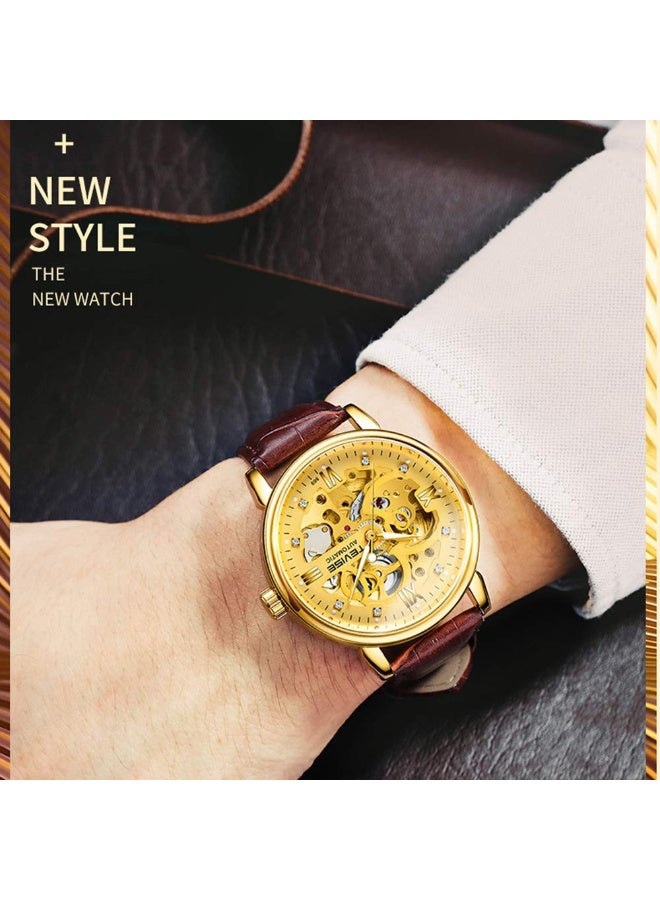 TEVISE Men Watches Automatic Mechanical Skeleton Diamond-Studded Watch Genuine Leather Band Luminous Hands 3ATM Waterproof Male Fashion Wristwatch - Image 5