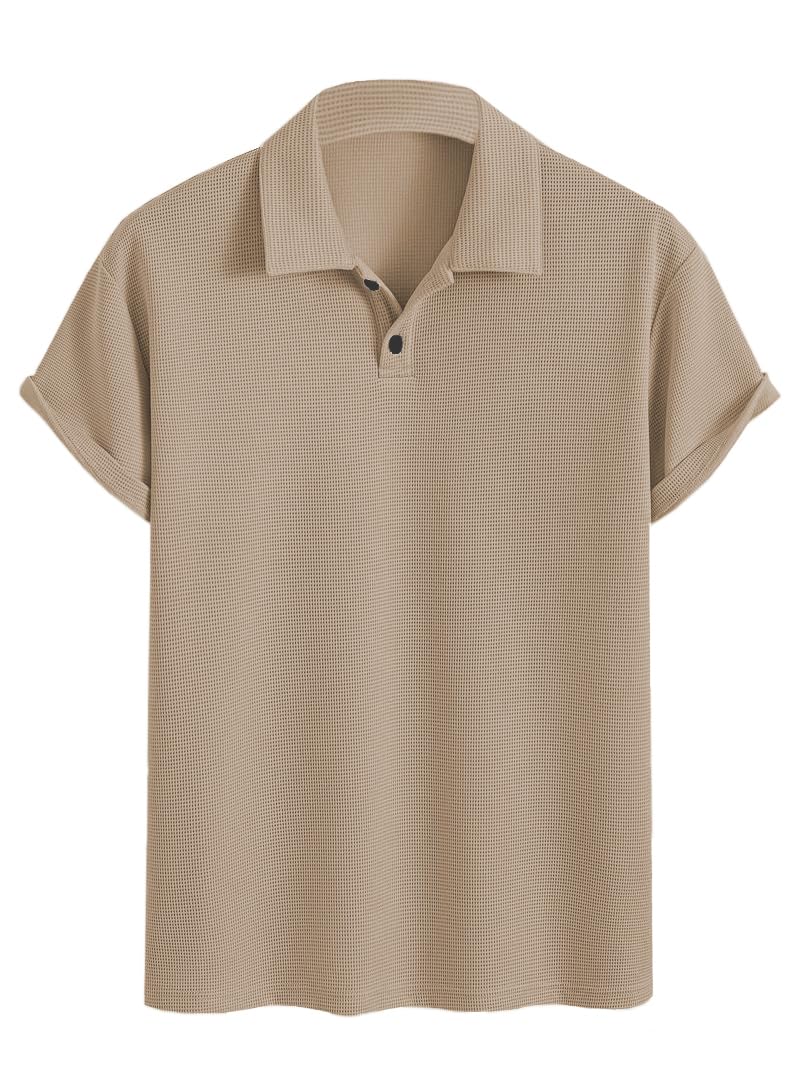 TAGDO® Premium Waffle Knit T-Shirt || Tshirt for Man || Mens Tshirt (Button-Waffle-2018-Cream-3XL) - Image 5
