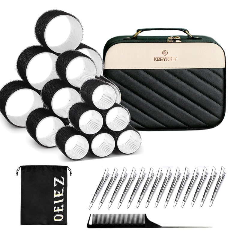 Hair Roller SetVelcrorollers for HairSelf Grip Hair Rollers Salon Hairdressing Curlers DIY Hair Styles 3 Sizes Jumbo Large Medium 18pcs Rollers with Makeup CaseClips Comb Heatless Curlers