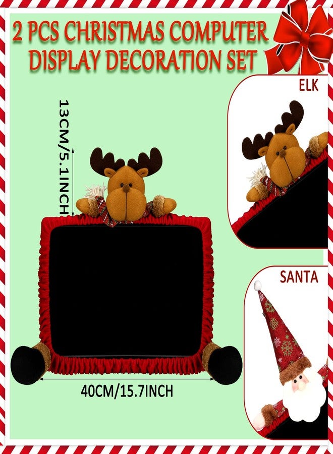 اودين غطاءان لشاشة الكمبيوتر بتصميم عيد الميلاد، زينة مكتبية لعيد الميلاد، غطاء مرن لشاشة الكمبيوتر المحمول بتصميم غزال الرنة وسانتا كلوز، مناسب للمنزل والمكتب والمول والتصوير الفوتوغرافي، هدايا العطلات - Image 3