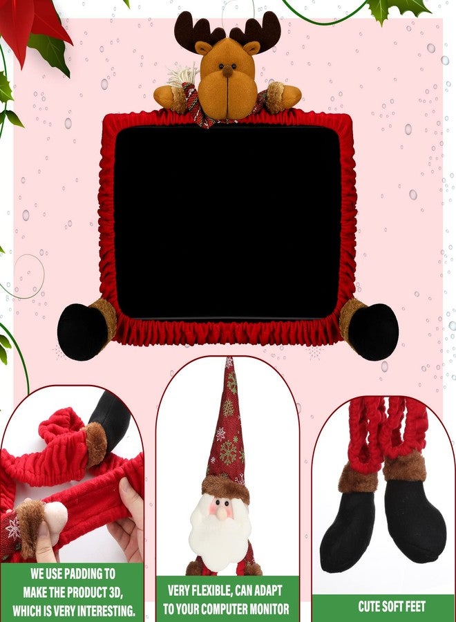 اودين غطاءان لشاشة الكمبيوتر بتصميم عيد الميلاد، زينة مكتبية لعيد الميلاد، غطاء مرن لشاشة الكمبيوتر المحمول بتصميم غزال الرنة وسانتا كلوز، مناسب للمنزل والمكتب والمول والتصوير الفوتوغرافي، هدايا العطلات - Image 4