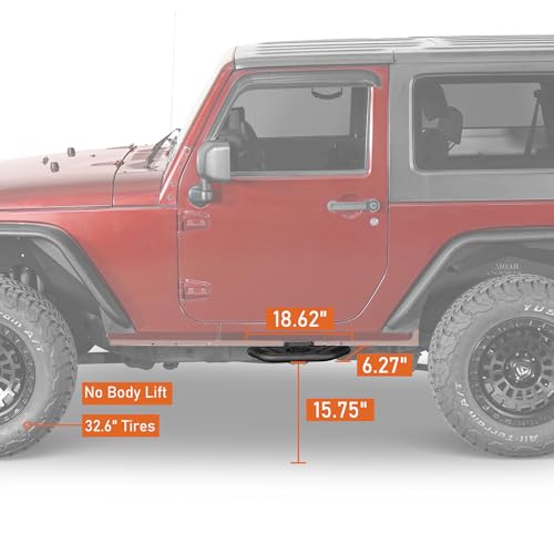Hooke Road 2 Doors Running Boards Nerf Side Step Bars for 2007-2018 Jeep Wrangler JK 2-Door, 2 PCS Step Pads - Image 3
