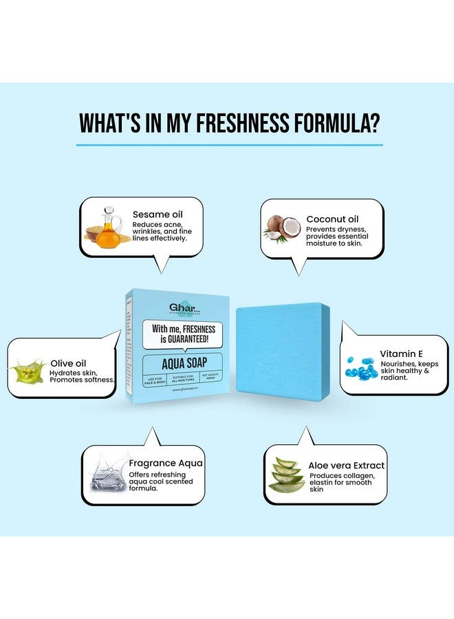 Ghar soaps Aqua Cool Soap Bar For Fresh Soft And Hydrated Skin Made With Vitamin E Coconut Oil & Aloe Vera Parabenfree Ideal For Men & Women For All Skin Types Face And Body (100 Gm) - Image 3