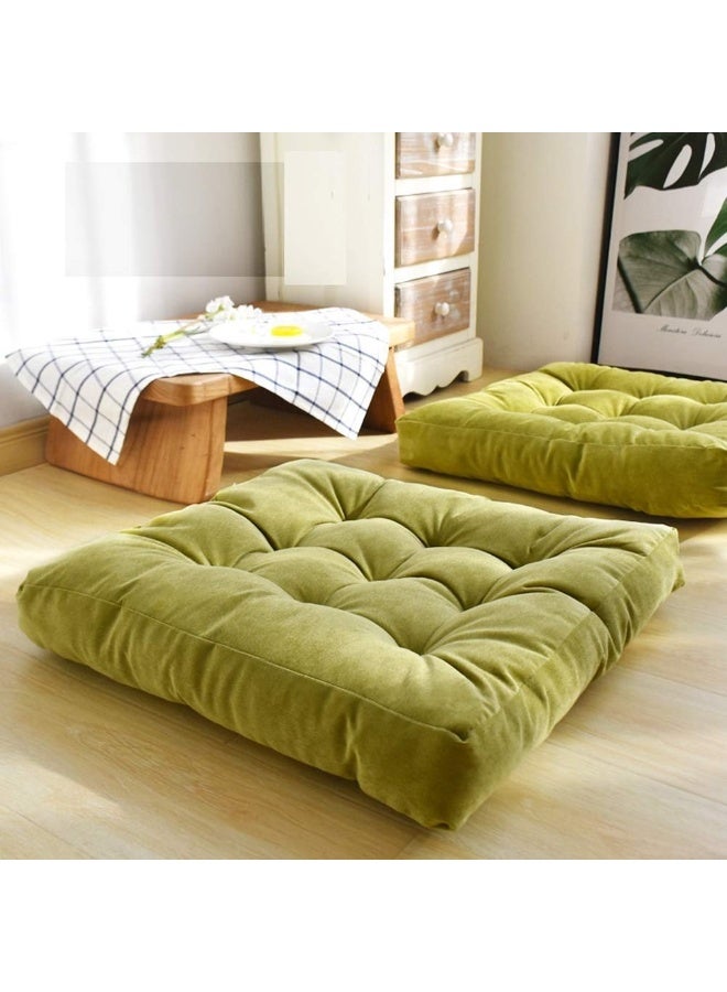 كيلا وسادة مقعد مربعة صلبة، وسادة مقعد سميكة مبطنة، وسادة كرسي من قماش الكوردروي الناعم، وسادة أرضية تاتامي لليوغا والتأمل وغرفة المعيشة والشرفة، أخضر، 55 × 55 سم - Image 1