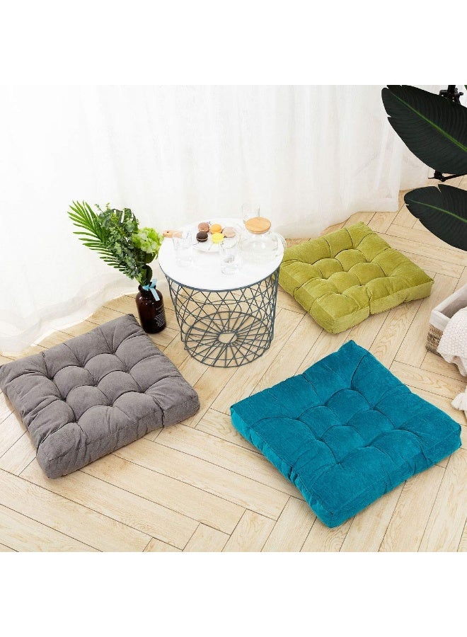 كيلا وسادة مقعد مربعة صلبة، وسادة مقعد سميكة مبطنة، وسادة كرسي من قماش الكوردروي الناعم، وسادة أرضية تاتامي لليوغا والتأمل وغرفة المعيشة والشرفة، أخضر، 55 × 55 سم - Image 4