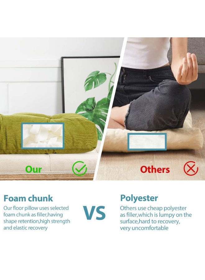 كيلا وسادة مقعد مربعة صلبة، وسادة مقعد سميكة مبطنة، وسادة كرسي من قماش الكوردروي الناعم، وسادة أرضية تاتامي لليوغا والتأمل وغرفة المعيشة والشرفة، أخضر، 55 × 55 سم - Image 2