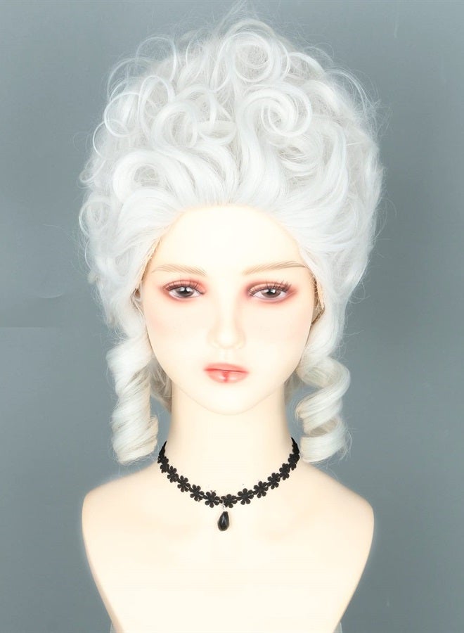 LeMarnia 18th Century Queen wig White Curly Wave Beehive Wig Palace Retro Synthetic Fiber Wig Halloween Costume Wig - Image 1