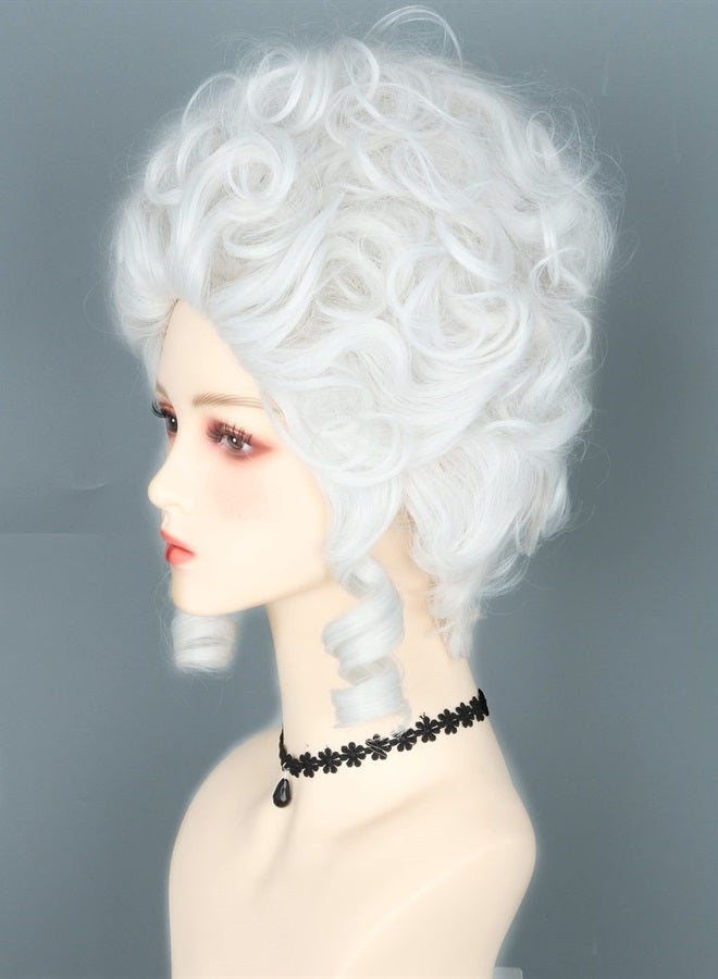 LeMarnia 18th Century Queen wig White Curly Wave Beehive Wig Palace Retro Synthetic Fiber Wig Halloween Costume Wig - Image 3