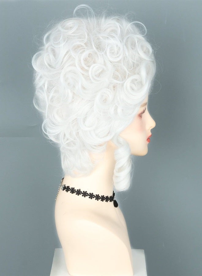 LeMarnia 18th Century Queen wig White Curly Wave Beehive Wig Palace Retro Synthetic Fiber Wig Halloween Costume Wig - Image 4