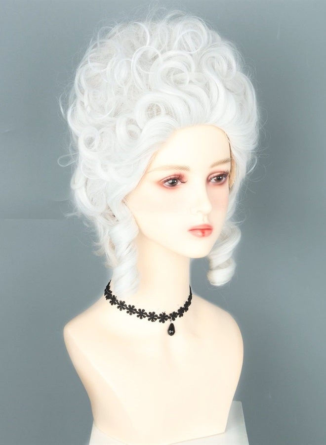 LeMarnia 18th Century Queen wig White Curly Wave Beehive Wig Palace Retro Synthetic Fiber Wig Halloween Costume Wig - Image 2