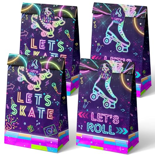 Outego 24 Roller Skating Goodie Bags for Glow Party Birthday, Skate Favor, Neon Party Supplies - Image 1