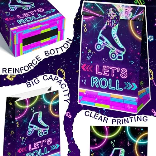 Outego 24 Roller Skating Goodie Bags for Glow Party Birthday, Skate Favor, Neon Party Supplies - Image 3