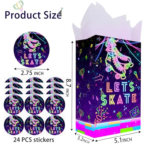 Outego 24 Roller Skating Goodie Bags for Glow Party Birthday, Skate Favor, Neon Party Supplies - Image 2