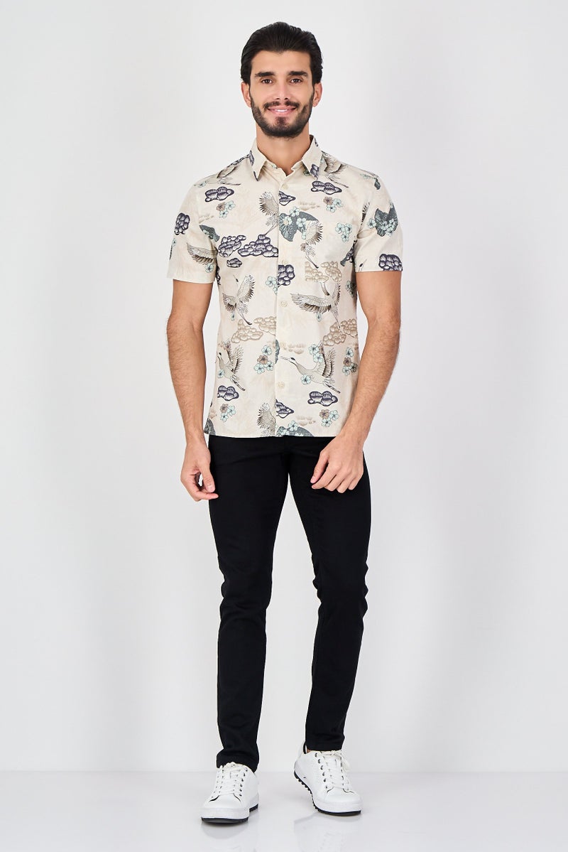 Celio Men Regular Fit Graphic Print Short Sleeve Casual Shirt, Multicolor - Image 4