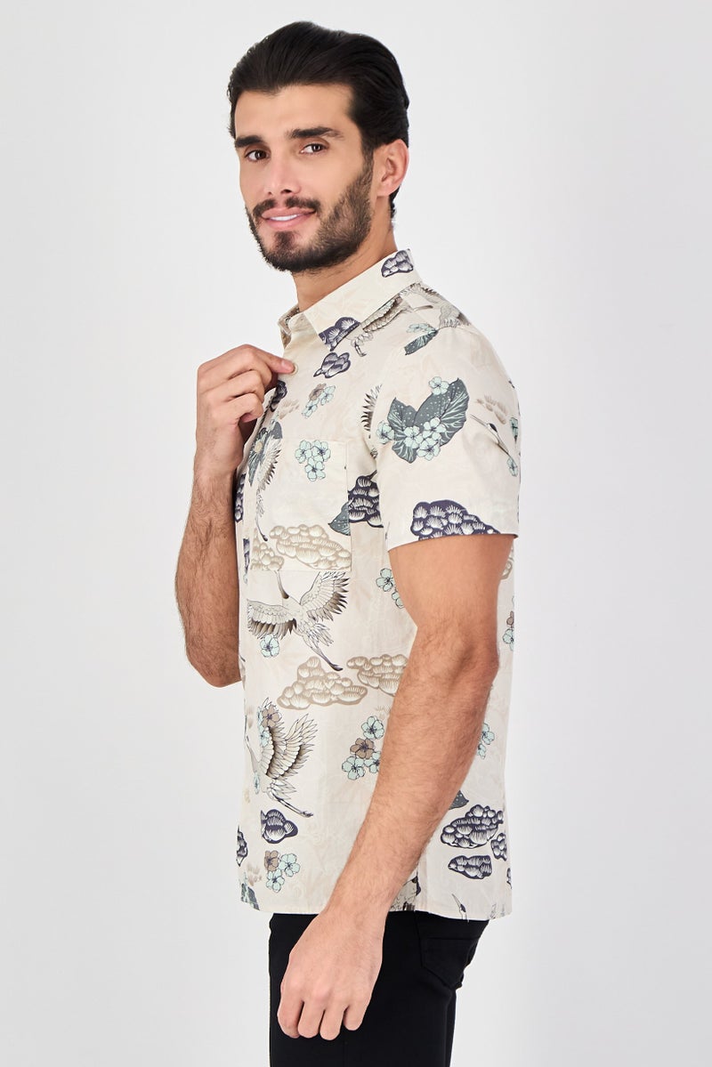 Celio Men Regular Fit Graphic Print Short Sleeve Casual Shirt, Multicolor - Image 3