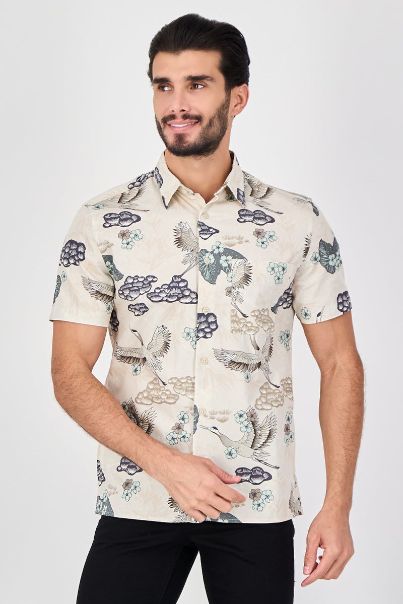 Celio Men Regular Fit Graphic Print Short Sleeve Casual Shirt, Multicolor - Image 1