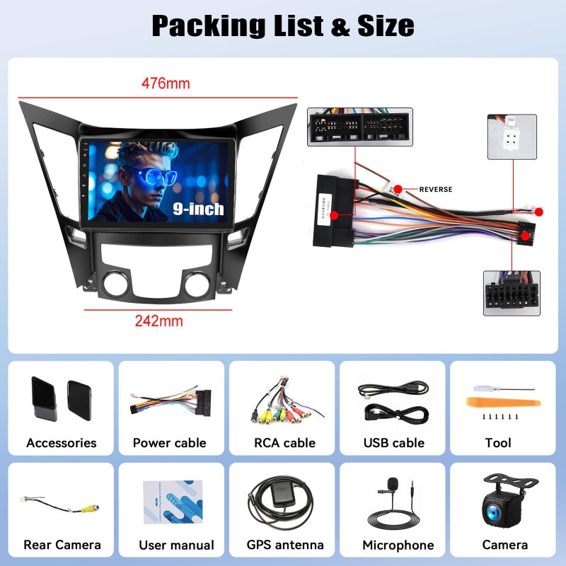 SIXWIN Android Car Stereo for Hyundai Sonata 2010-2015 2G+64G with Carplay Android Auto Mirror Link 9 inch Touchscreen with GPS Navigation WiFi 26UI Bluetooth FM Backup Camera - Image 3