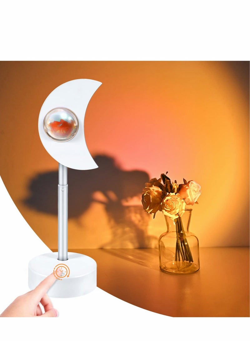 كابتن تيك Sunset Lamp Projection, Dimmable 180 °Rotation Warm Romantic Stars Moon Night Light for Living Room Bedroom Background Decoration, Photo Video Vlog Live Streaming(White, Moon) - Image 1