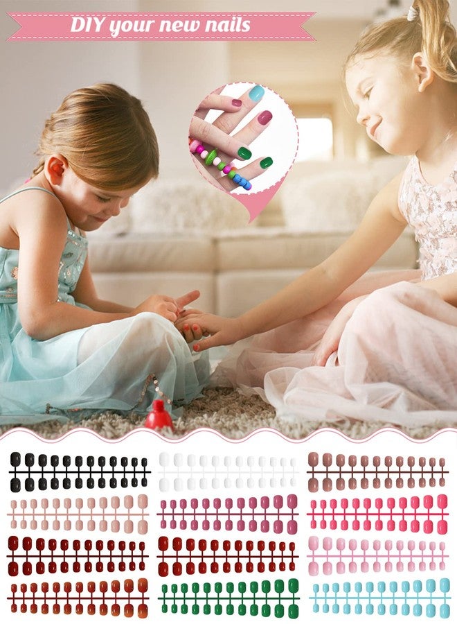 TOROKOM 288 Pieces Kids Short Glossy Press on Nails, TOROKOM Children False Nails 12 Colors Acrylic Nails Art Tip for Kids Short Square Full Cover Fake Nails for Girls - Image 5