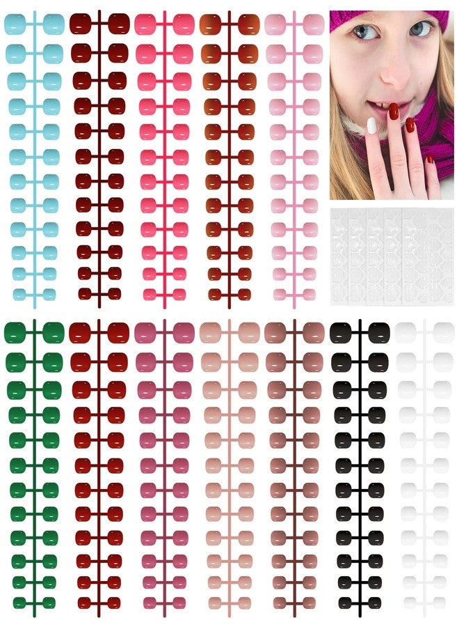 TOROKOM 288 Pieces Kids Short Glossy Press on Nails, TOROKOM Children False Nails 12 Colors Acrylic Nails Art Tip for Kids Short Square Full Cover Fake Nails for Girls - Image 1
