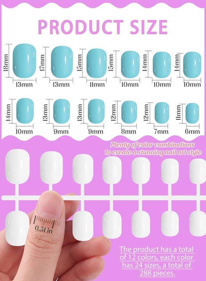 TOROKOM 288 Pieces Kids Short Glossy Press on Nails, TOROKOM Children False Nails 12 Colors Acrylic Nails Art Tip for Kids Short Square Full Cover Fake Nails for Girls - Image 3