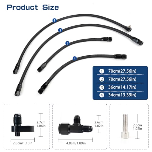 YESHMA Steam Vent Hose Kit 4 AN Aluminum Complete Coolant Crossover Transmission Fluid Cooler Hose Line Stainless Steel with Hardware and Hoses Kit Compatible With LSX LS1 LS2 LS6 LM7 Black - Image 3