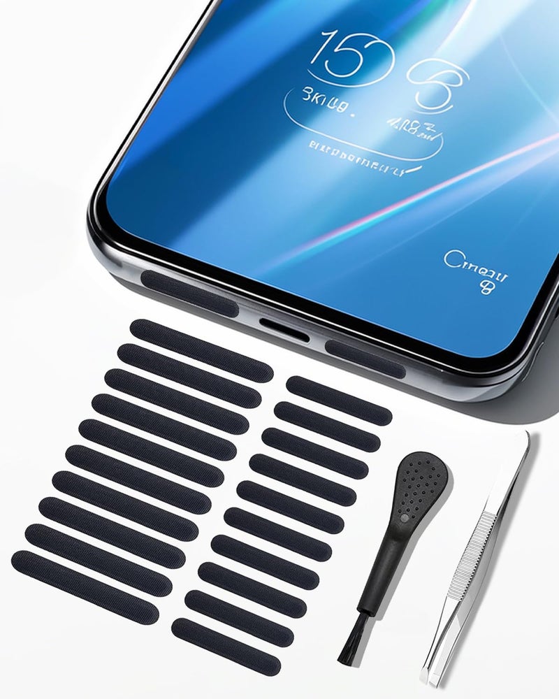 ملصقات شبكة مكبر الصوت المضادة للغبار لهاتف المحمول ، ملصق لاصق عالمي لحماية الملحقات مع ملاقط وفرشاة تنظيف