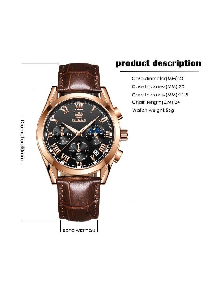 أوليفز ساعات OLEVS للرجال من الجلد التناظرية كوارتز ساعة رسمية أنيقة للعمل واليوم والتاريخ وساعات معصم رجالية كاجوال مقاومة للماء ومضيئة - Image 5