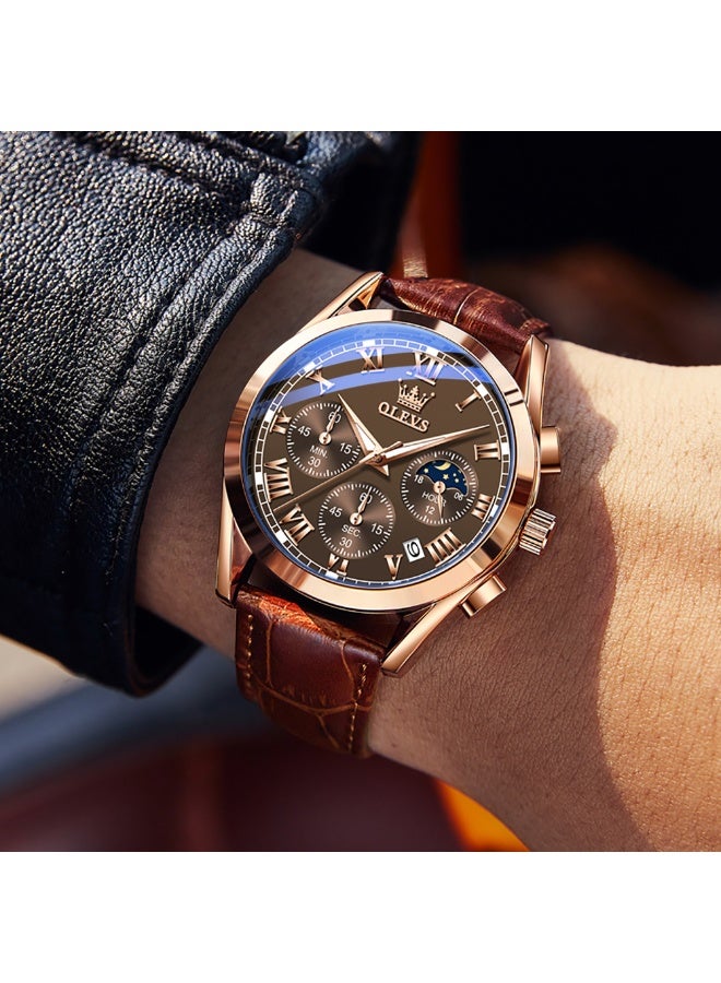 أوليفز ساعات OLEVS للرجال من الجلد التناظرية كوارتز ساعة رسمية أنيقة للعمل واليوم والتاريخ وساعات معصم رجالية كاجوال مقاومة للماء ومضيئة - Image 3