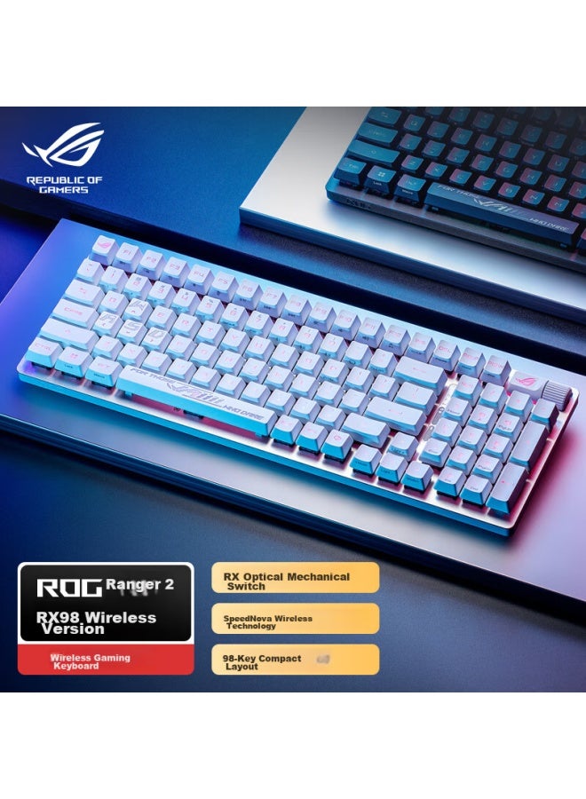 Rog Ranger 2 Rx 98 Wireless Mechanical Keyboard, Tri-mode Gaming Keyboard, 96-key Layout, Rx Blue Switch, Rgb, Pbt Version, Moonlight White - Image 1