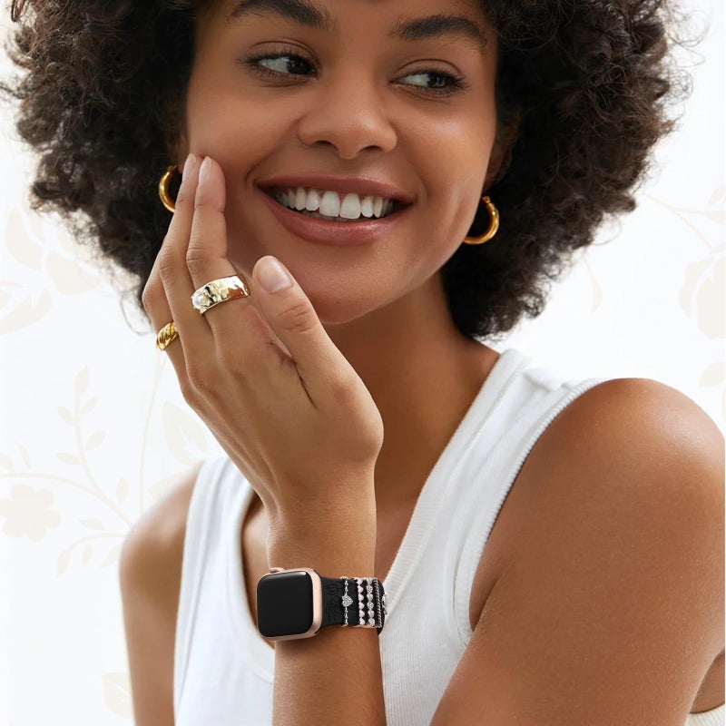 DaQin Flower Engraved Band Compatible with Apple Watch Bands for Women 40mm 38mm 41mm 42mm, Soft Silicone Strap With Dressy Decorative Apple Watch Charms for iWatch Series 11 10 9 8 7 6 5 4 3 2 1 SE - Image 2