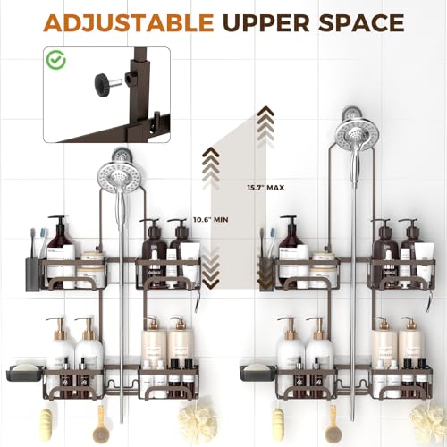 REINHARDT Shower Caddy Hanging for Handheld Showerheads Adjustable Split Shower Caddy, Rustproof Shower Organizer with Hooks for Razor Over the Head Caddy with Soap Holder Bathroom Accessories, Bronze - Image 2