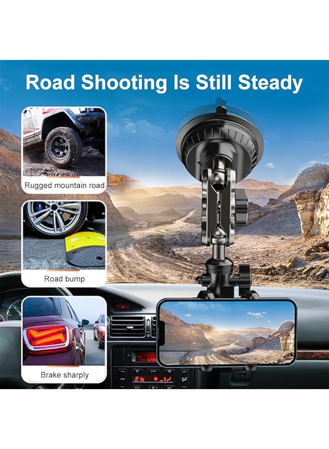 KASTWAVE Heavy-Duty Car Phone Mount - 360° Rotating Suction Cup Holder For Video Recording, Vlogging & Live Streaming, Universal Dashboard/Windshield/Sunroof Mount (Black, 1.5Lb Capacity) - Image 3