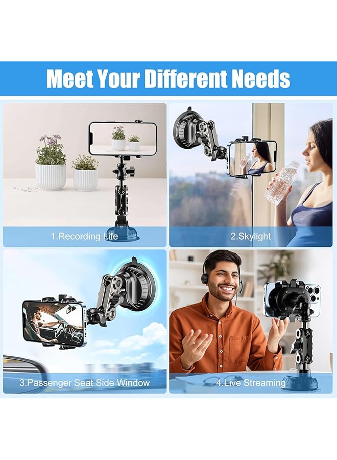 KASTWAVE Heavy-Duty Car Phone Mount - 360° Rotating Suction Cup Holder For Video Recording, Vlogging & Live Streaming, Universal Dashboard/Windshield/Sunroof Mount (Black, 1.5Lb Capacity) - Image 5