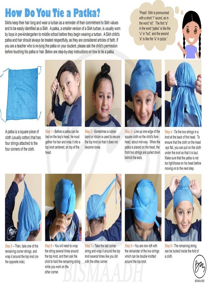BISMAADH Pure Cotton 4 Tani Patka - Four Tani/Strings/Taniyan Wala Patka/Sikh Kids & Boys Dastaar/Bandana - Pack of 5, (Multicolor, Free Size) - Image 4