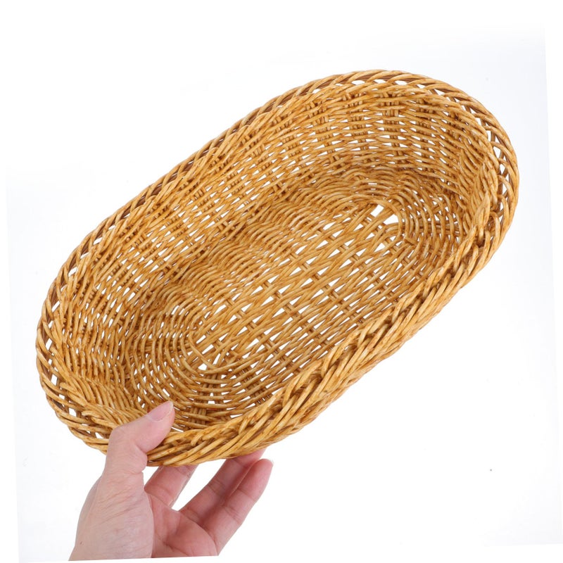 Plastic Oval Fruit Basket Woven Snack Bread Storage Bin Kitchen Dining Organizer - Image 4