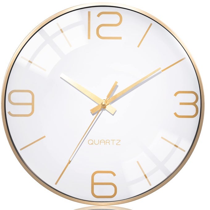12 INCH SILENT MODERN WALL CLOCKS BATTERY OPERATED WALL CLOCK FOR LIVING ROOM DCORGOLD METAL FRAME CLOCK DECORATIVE FOR BEDROOMKITCHENOFFICE
