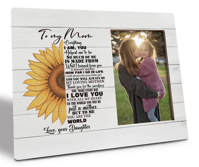 To Mom Gift Picture Plaque Dcor Picture Framed Wood Plaque Sign Farmhouse Sunflower Pictures Frame Beautiful Moms Photo Frame Gift Grateful Gifts for Moms from Daughter Mothers Day Gifts