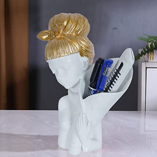 zart Resin Girl Showpiece for Home Décor Showpiece & Office Decor Item (White), 10 cm , 7 cm - Image 1