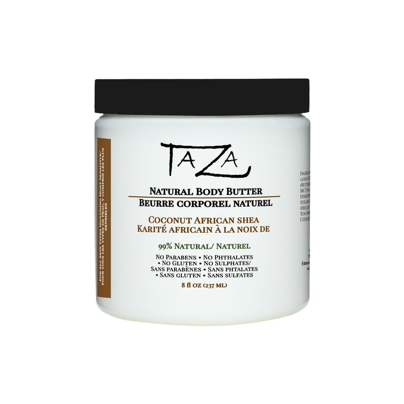 Taza Taza Premium Natural Coconut Body Butter 8 fl oz 237 ml Plant Based Ingredients Contains African Shea Butter Beeswax Coconut Oil Jojoba Oil Sunflower Oil Vitamin E