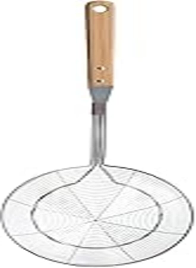 Food Oil Strainer with Wooden Handle - (Normal Size, Silver)