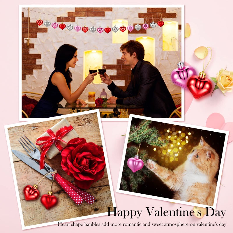 Juinte 64 Pieces Valentine's Heart Shaped Ornaments Heart Shaped Baubles St Patrick's Day Shamrocks Easter Hanging Egg Baubles Mini Valentine Ornaments for Holiday Hanging Decors (Lively) - Image 2