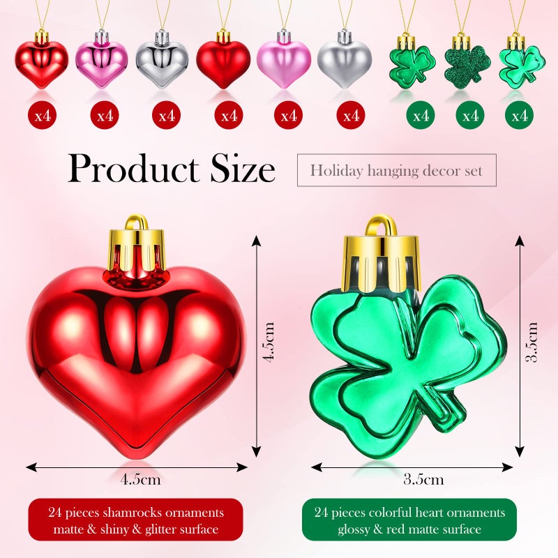 Juinte 64 Pieces Valentine's Heart Shaped Ornaments Heart Shaped Baubles St Patrick's Day Shamrocks Easter Hanging Egg Baubles Mini Valentine Ornaments for Holiday Hanging Decors (Lively) - Image 5