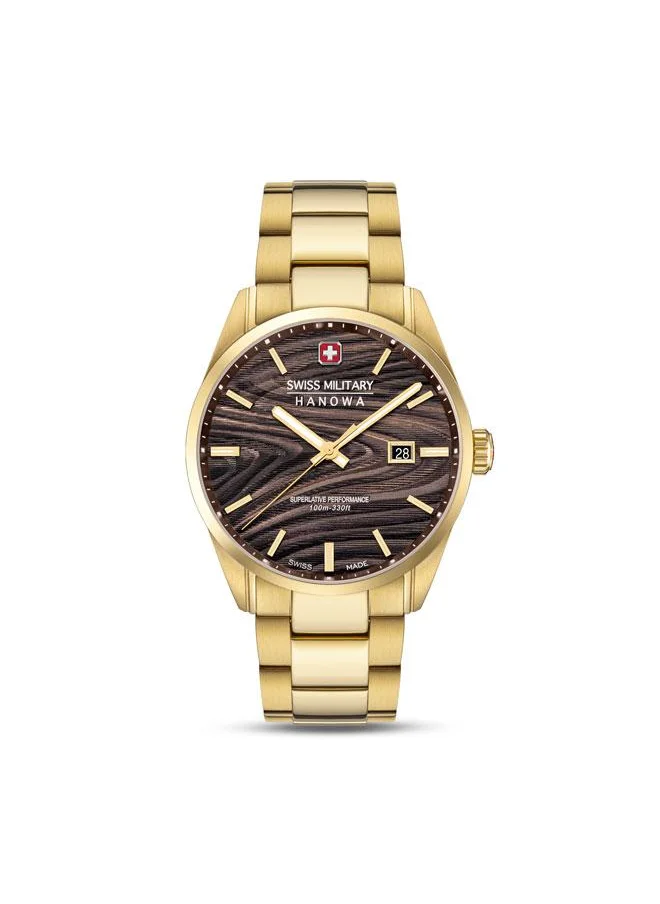 SWISS MILITARY HANOWA Golden Beech 42mm Men's Analog Watch with Yellow Gold Plated Stainless Steel Bracelet