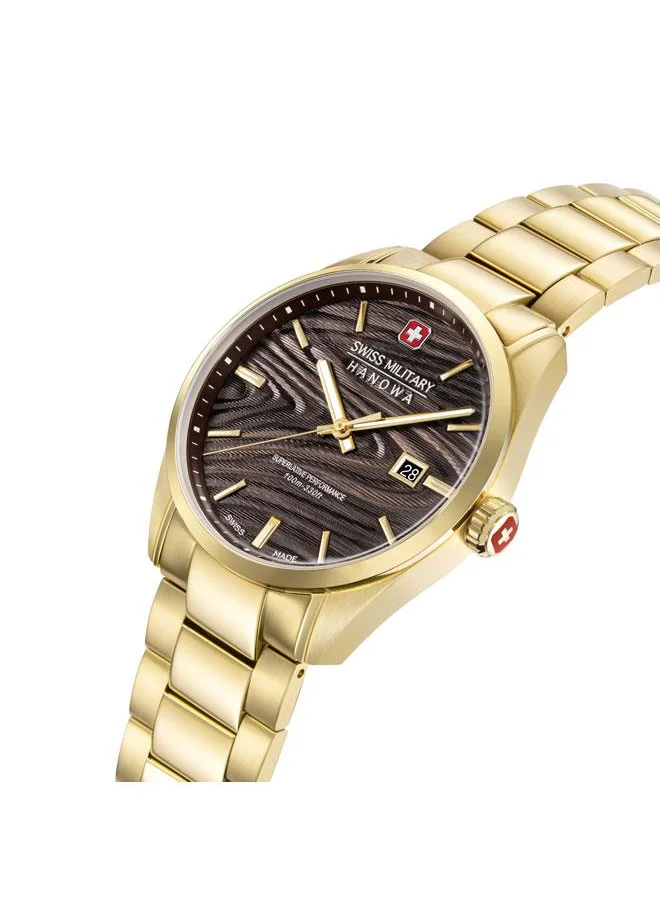 SWISS MILITARY HANOWA Golden Beech 42mm Men's Analog Watch with Yellow Gold Plated Stainless Steel Bracelet